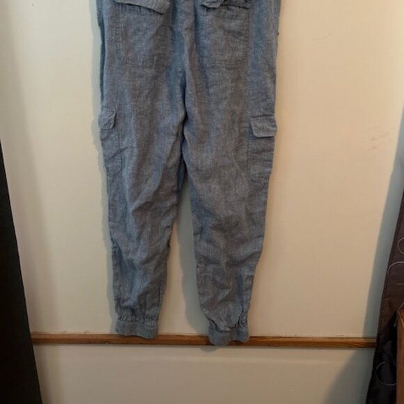 Nicole Miller Blue Linen Cargo joggers Made with European Grown Flax, size L - Picture 2 of 4